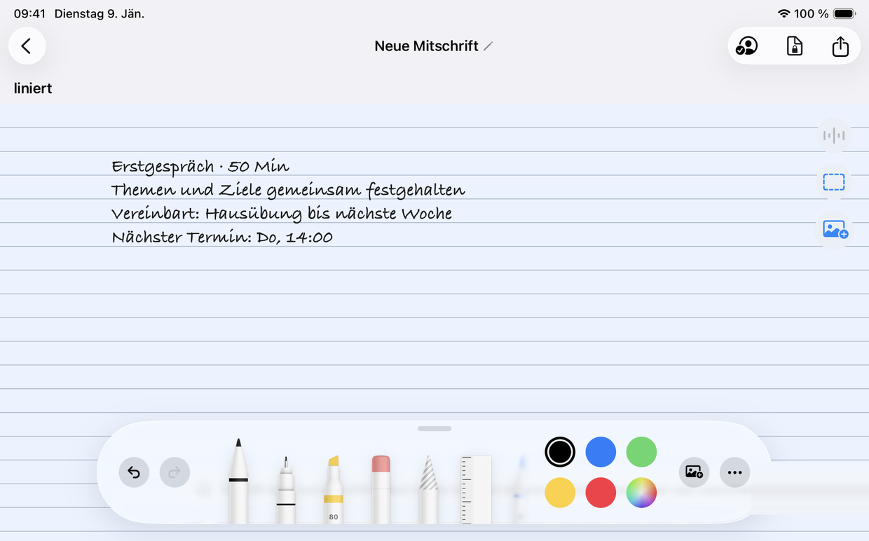 Handschriftliche Mitschrift auf dem iPad