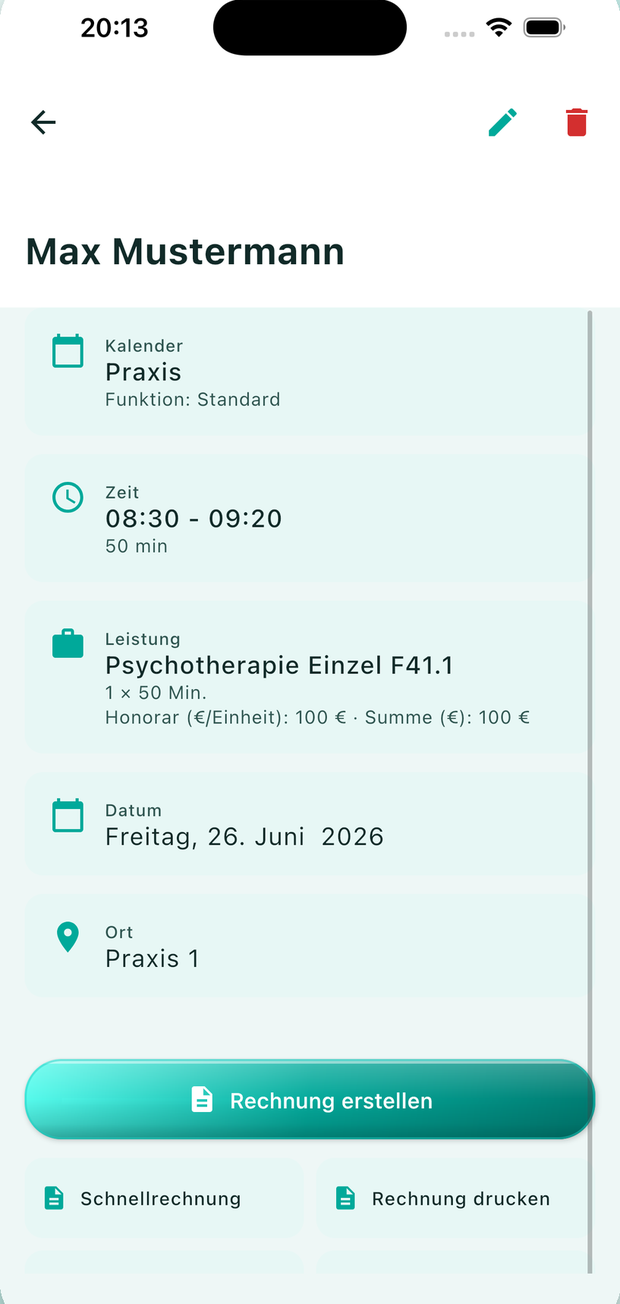Aus einem Kalendertermin wird eine Rechnung